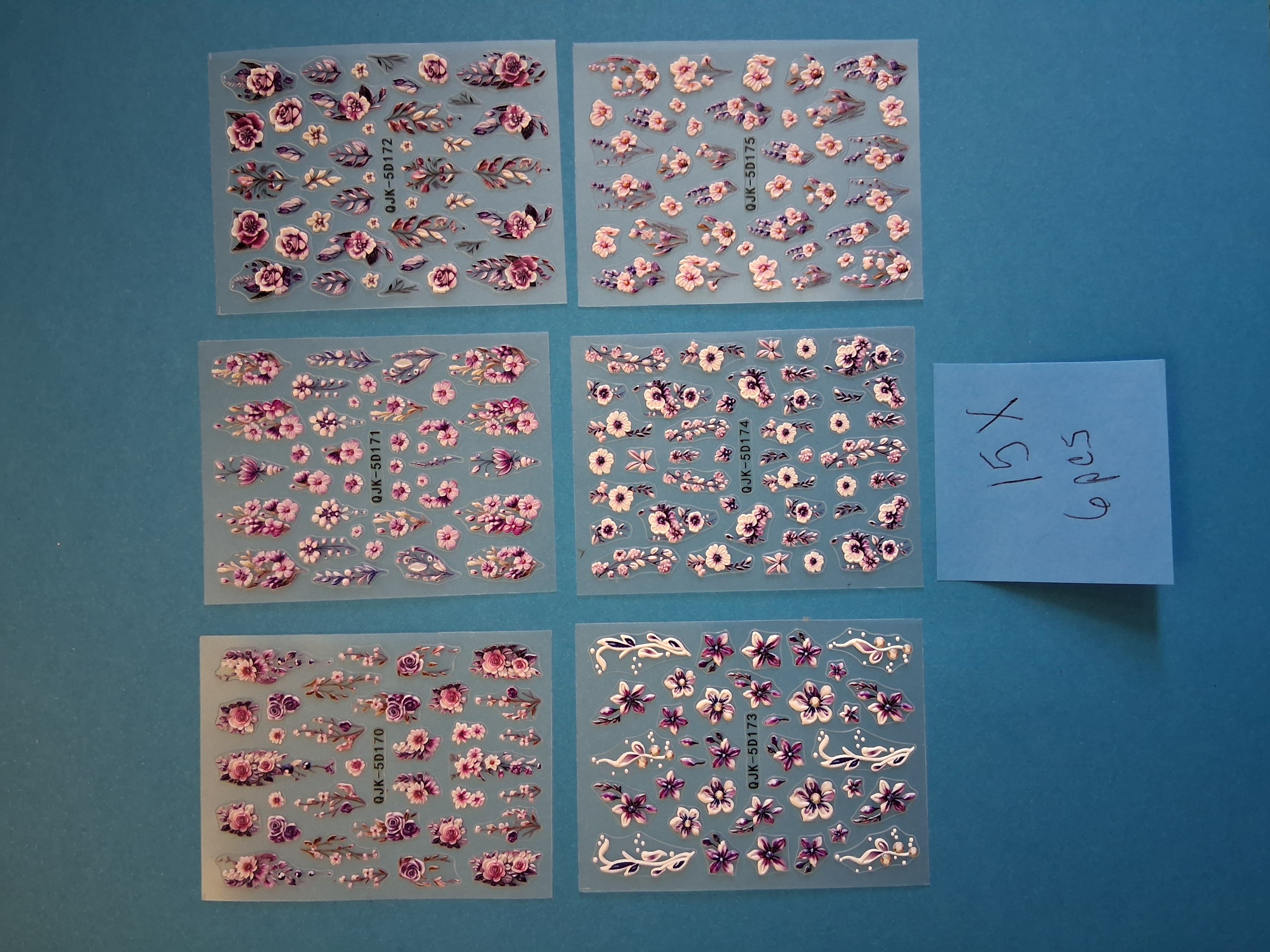 Nail Art Stickers — 15X Raised 3D Floral Art Set (OJK-5D, 6 sheets)